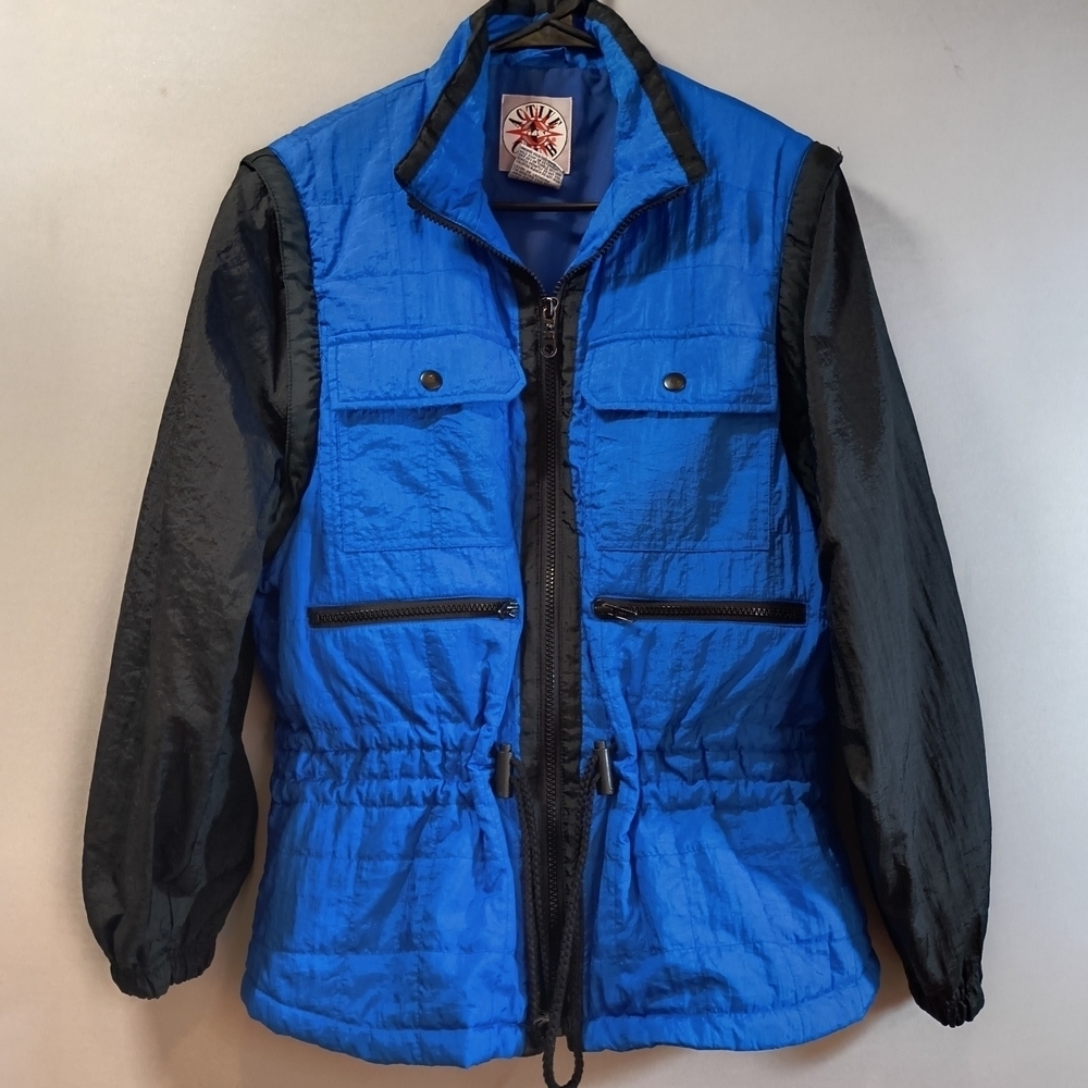 Active Club Women's Blue/Black Windbreaker Jacket Removable Sleeves Size M